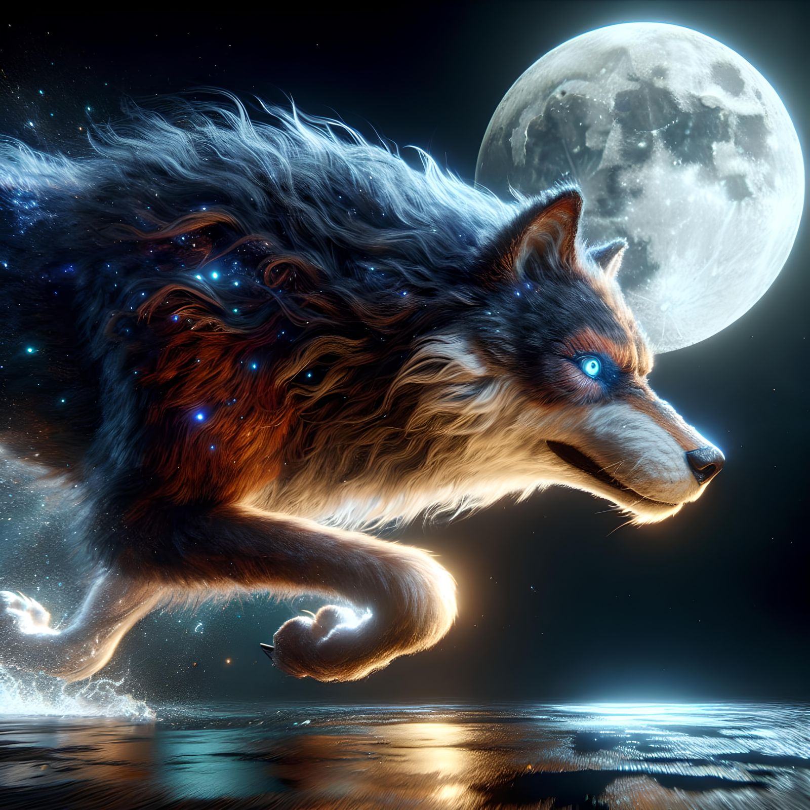 Epic Fenrir Charges Under the Moon in Photorealistic CGI