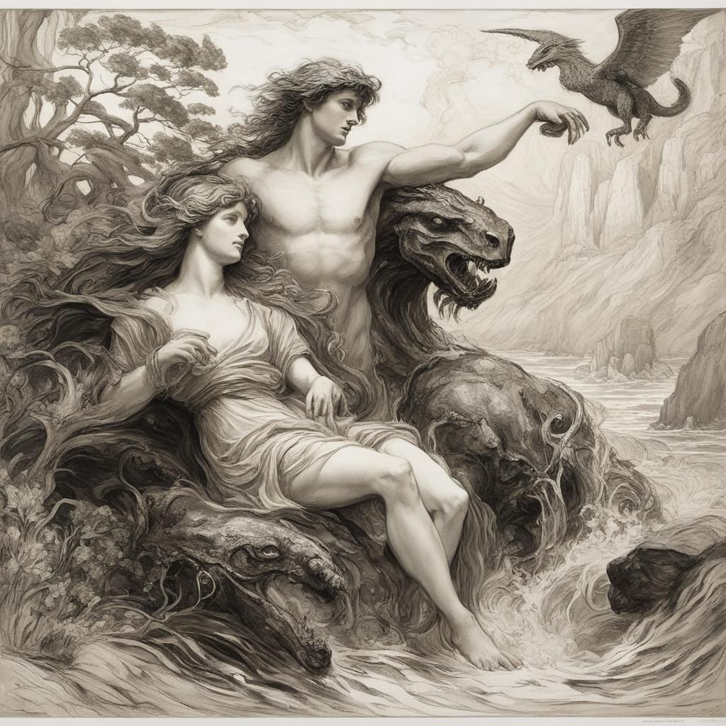 Perseus Rescuing Andromeda: Arcadian Oil Painting
