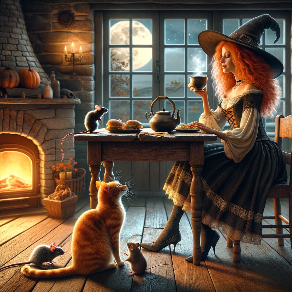 Supper with a Witch, Cat and Mouse