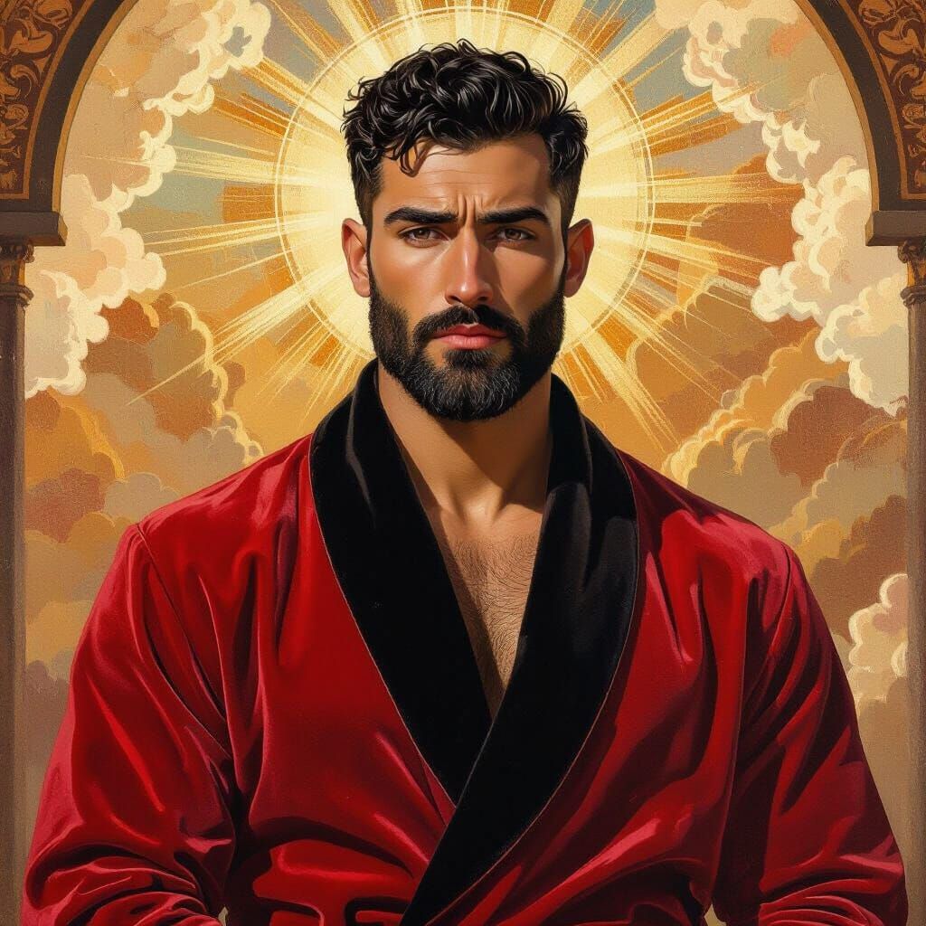 Divine Man in Velvet Robe with Golden Halo