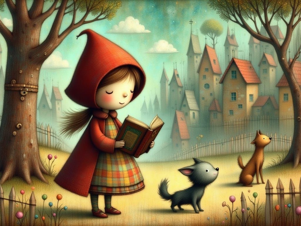 Charming Whimsical Illustration of a Grandmother Reading to ...