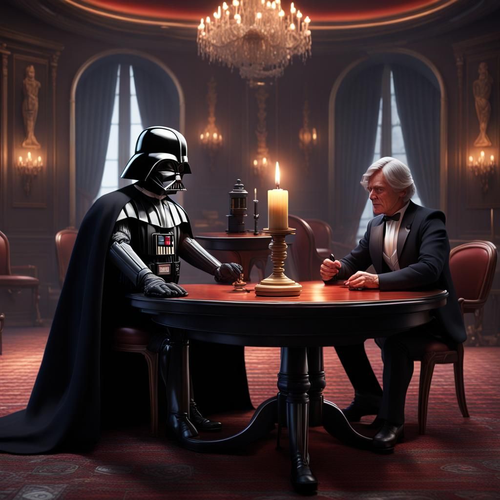 R2-D2 Serves Darth Vader in Color Pencil Style