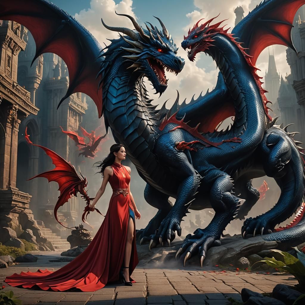 Two headed dragon and woman