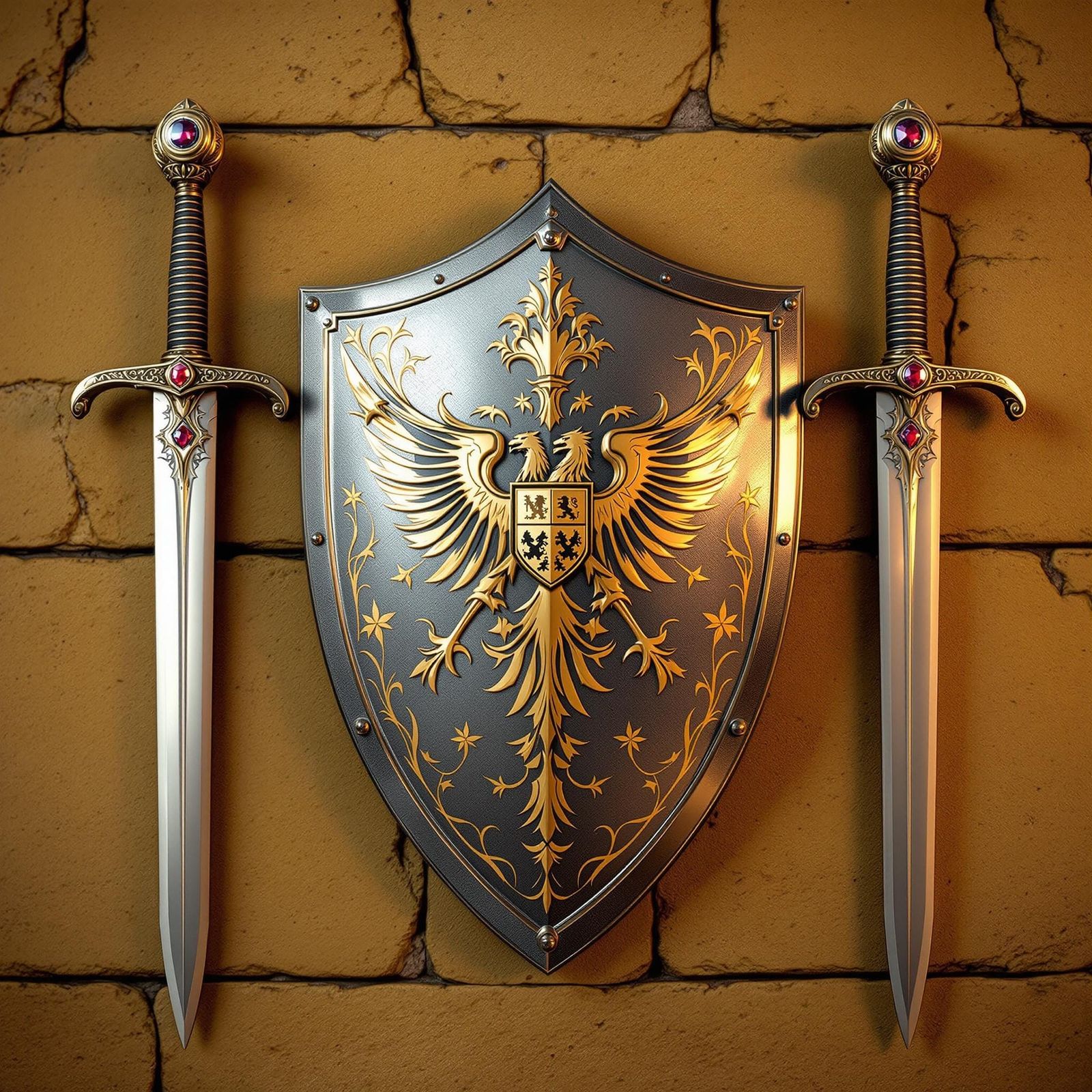 Medieval Shield of Honor in Golden Glory