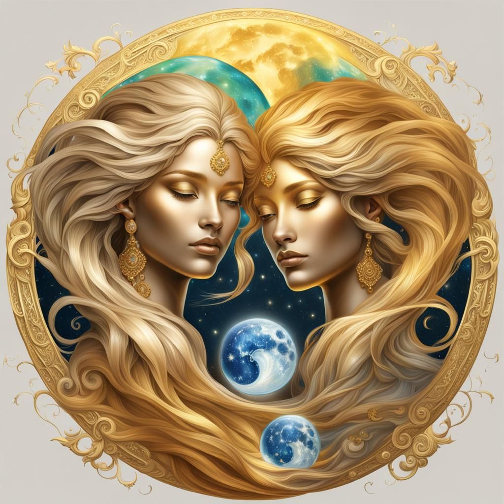 Gemini Goddesses in Fantasy Iridescent Style