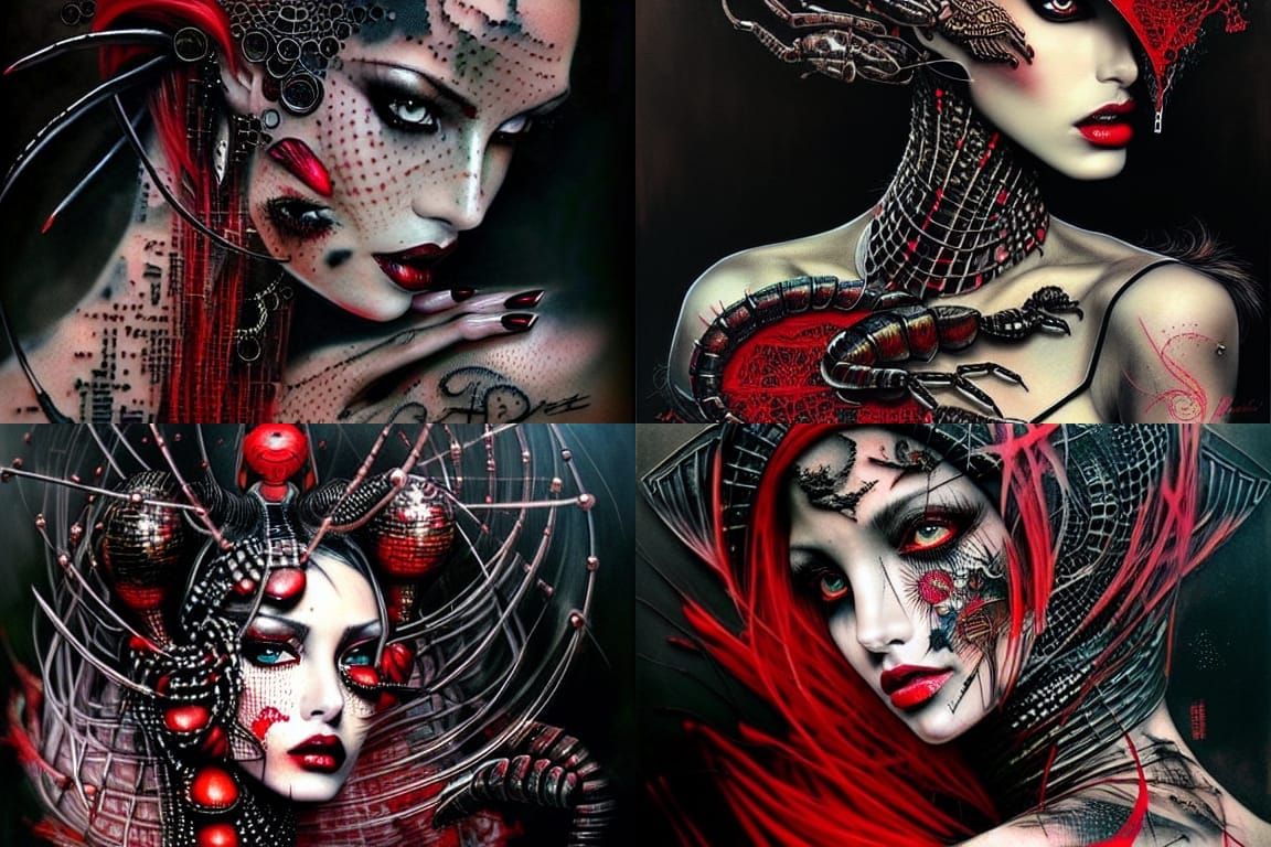 Scorpion Lady Portrait in Trash Polka Style