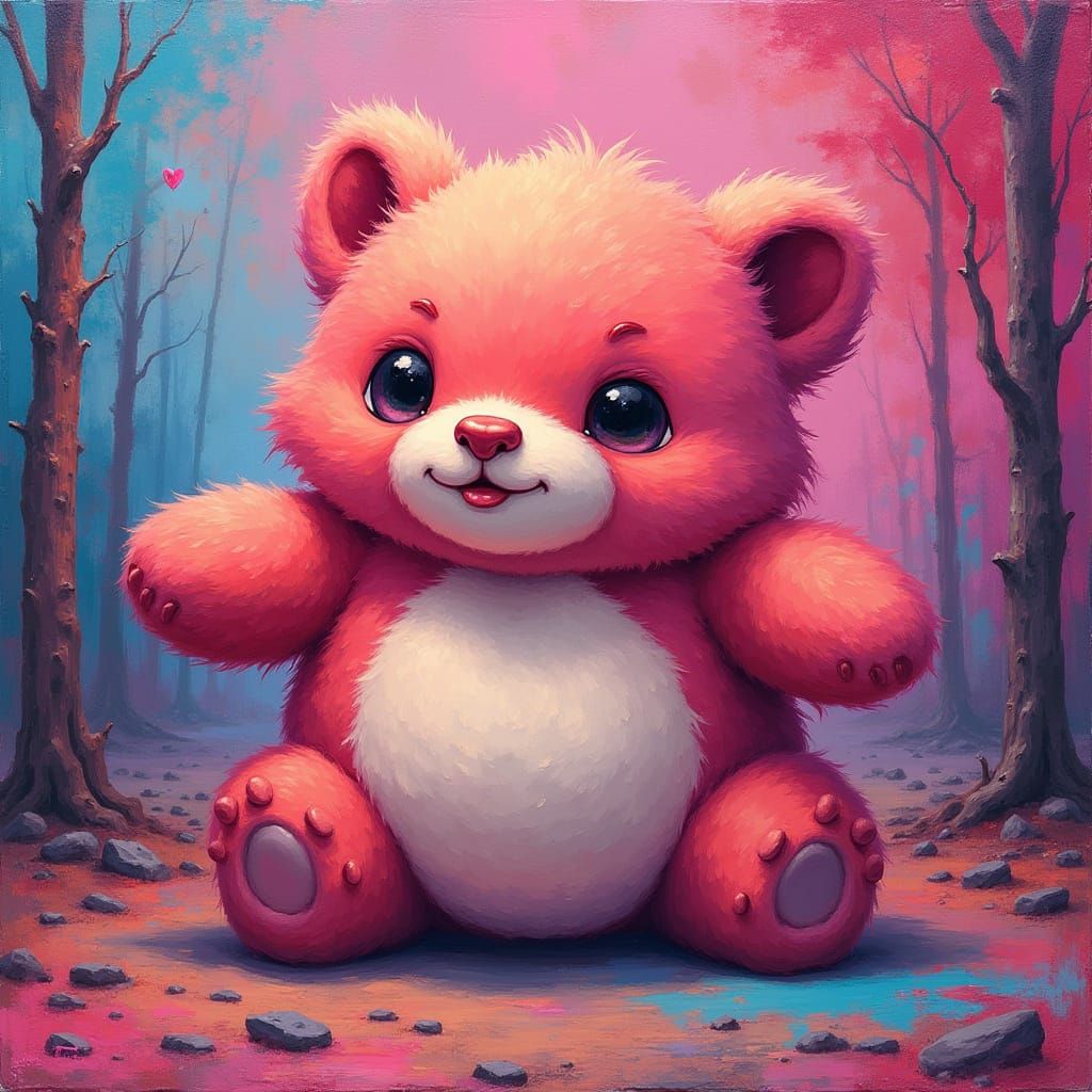 Chibi Flufftigami in Vibrant 80s-Inspired Scene