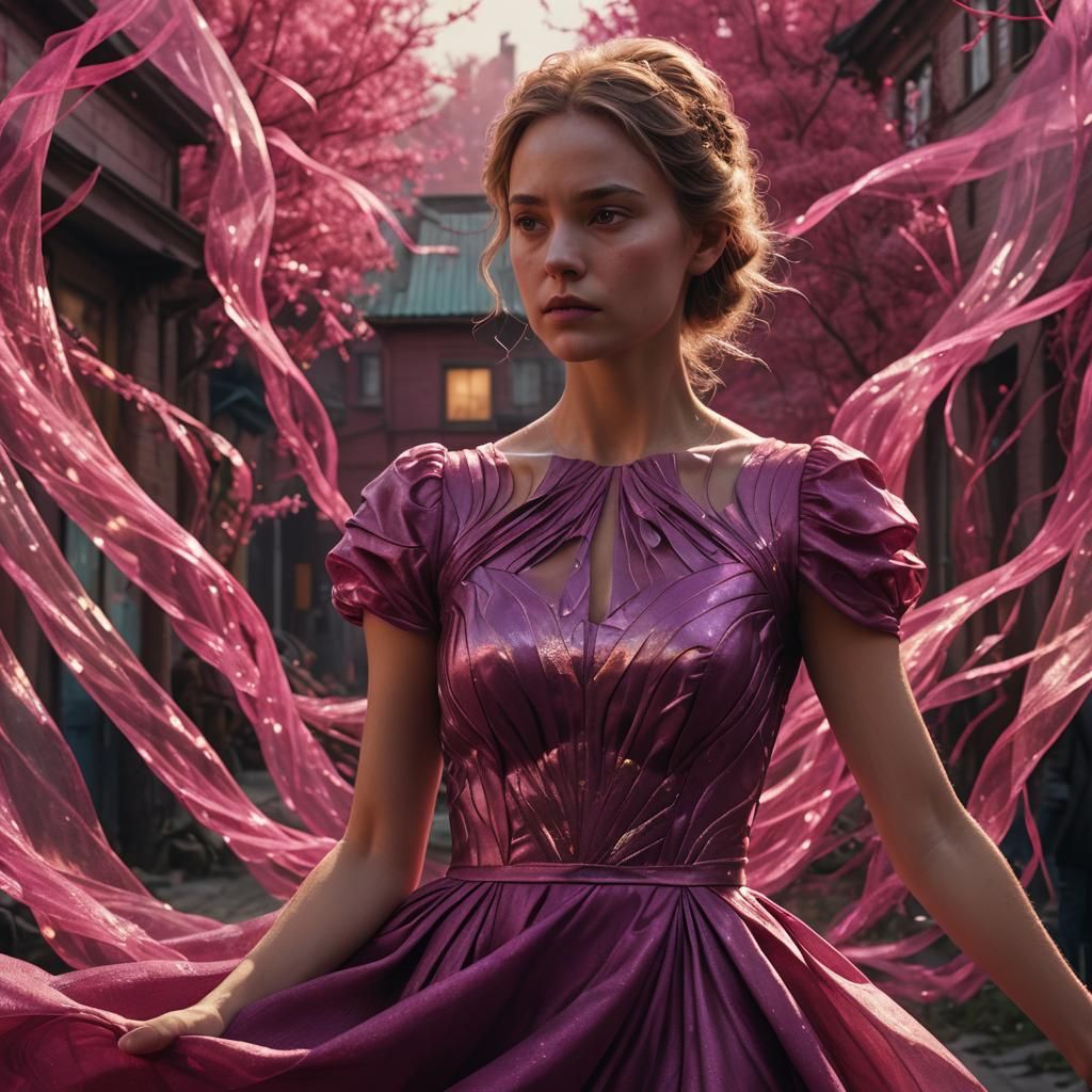 Model in Magenta Dress: Cinematic Digital Art