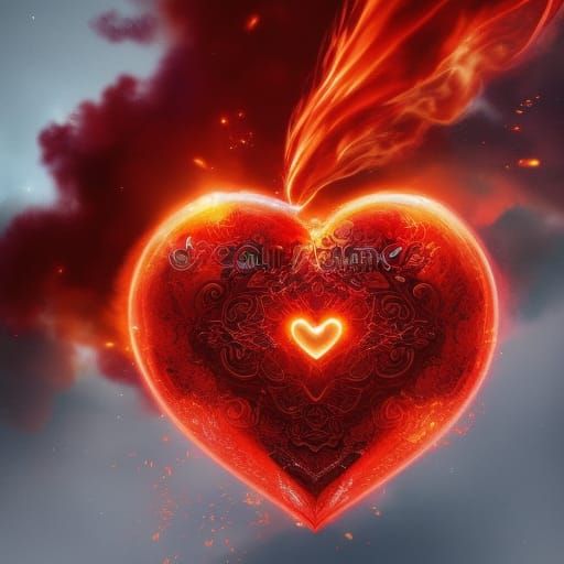Flaming Red Heart in Anime Digital Art Style
