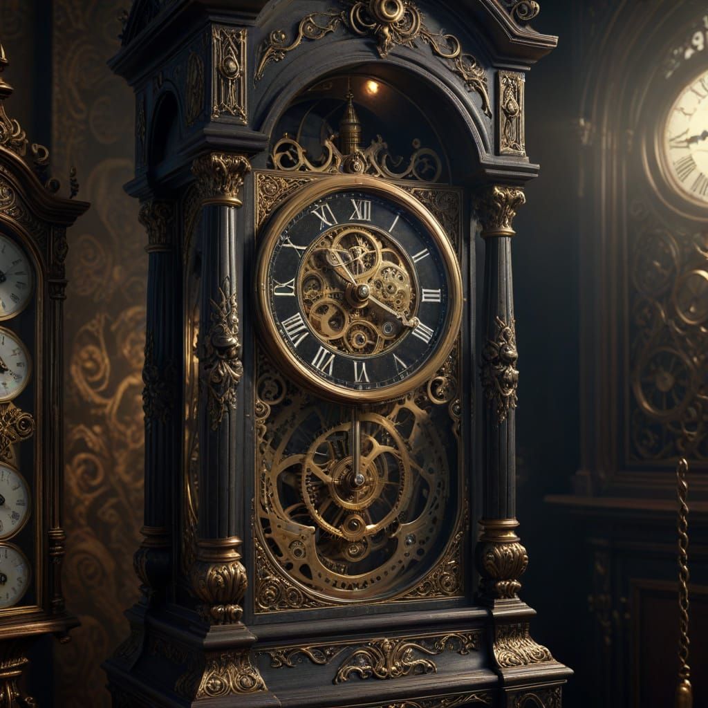 Surreal Grandfather Clock with Heart and Coins