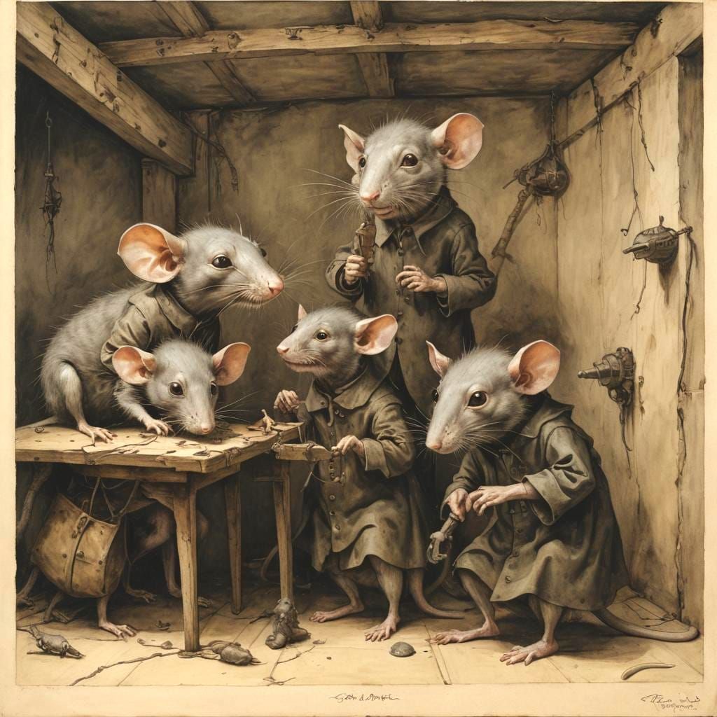 Children Transformed into Rats in Dark Fantasy Style