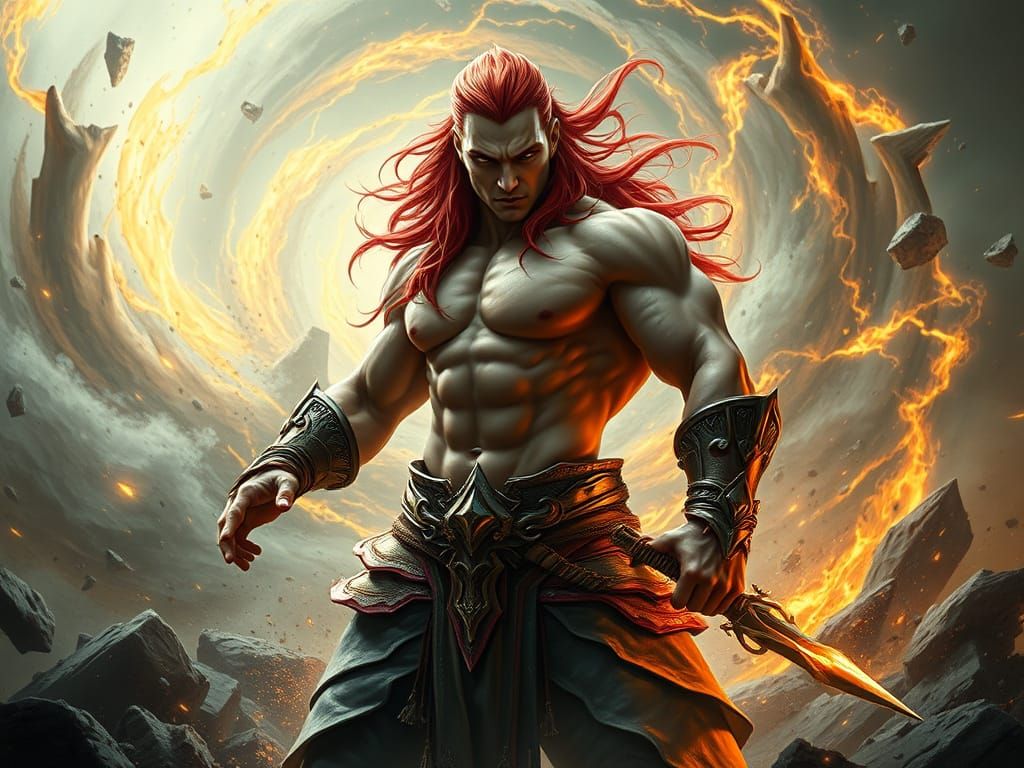 Muscular Warrior Frozen in Epic Pose