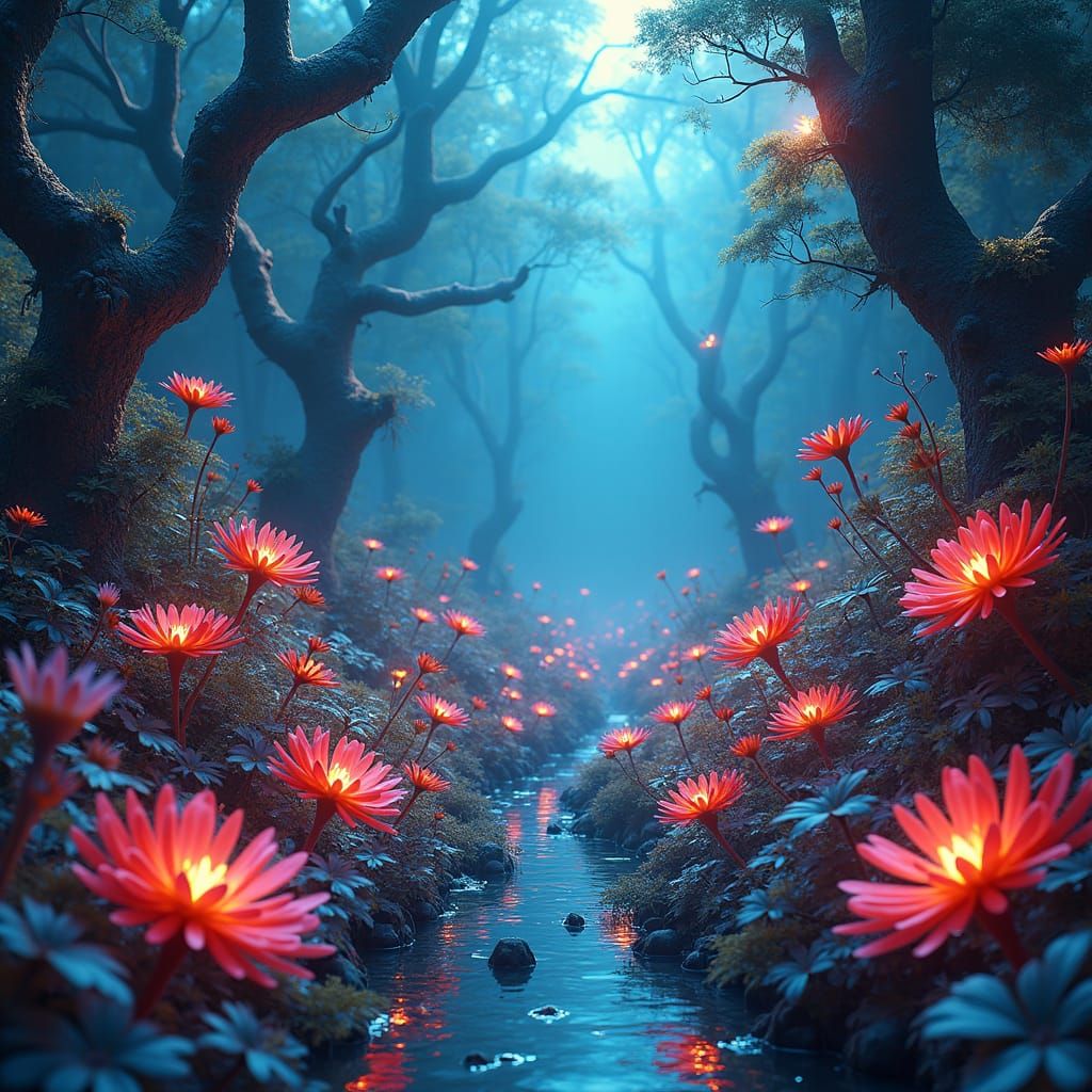 Mystical Fluorescent Flora and Fauna in Digital Painting