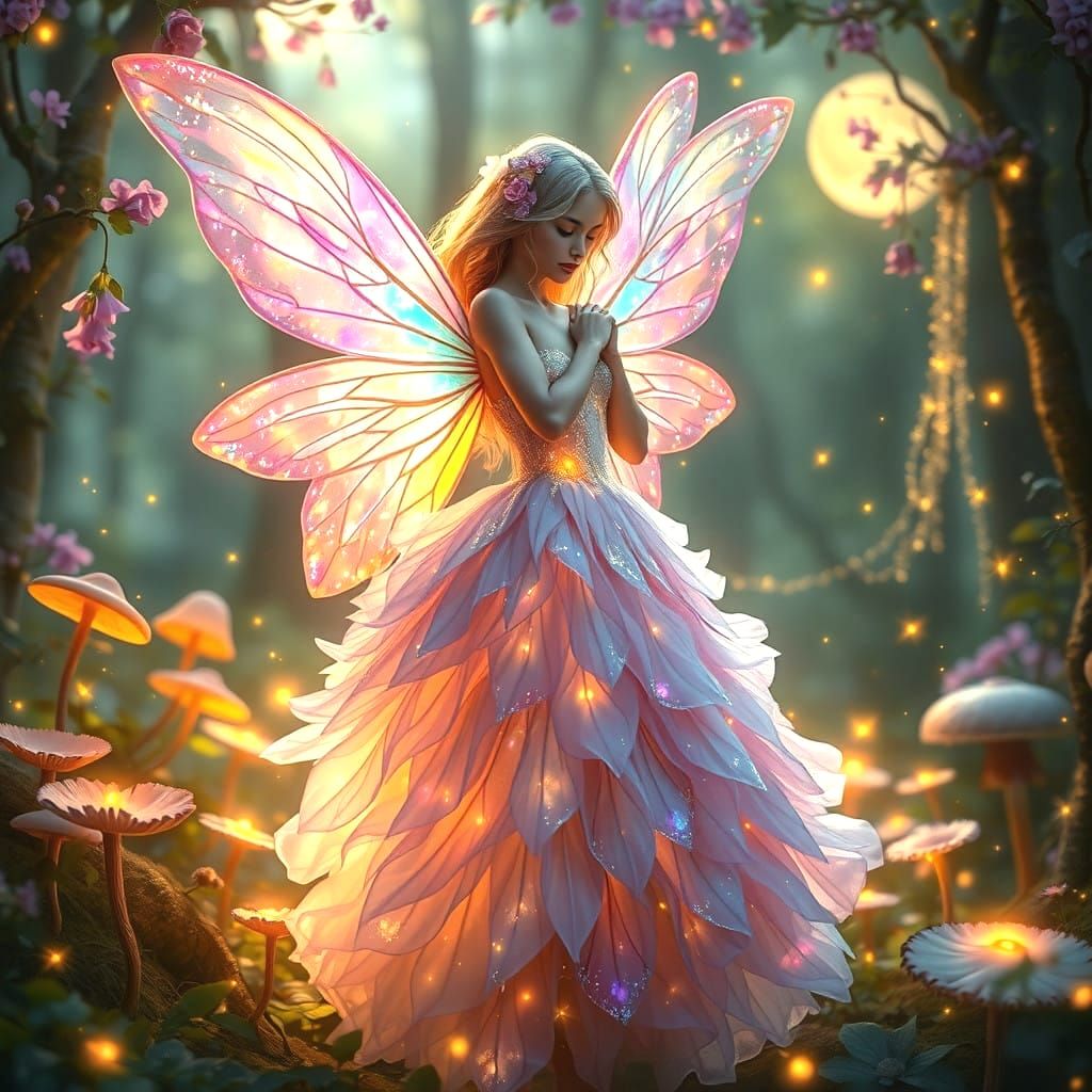 Iridescent Fairy in Vibrant, Glowing Environments