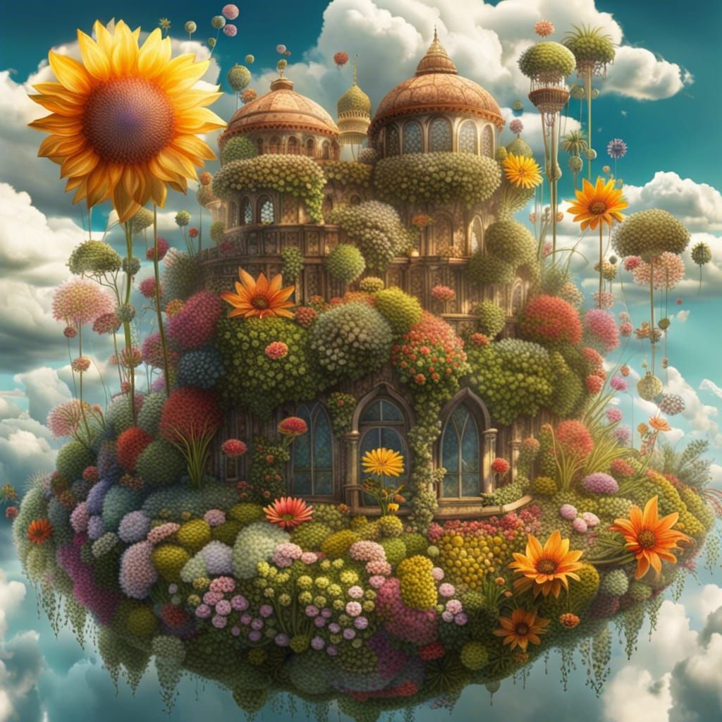 Floating Gardens in the Sky with Fantasy Flowers