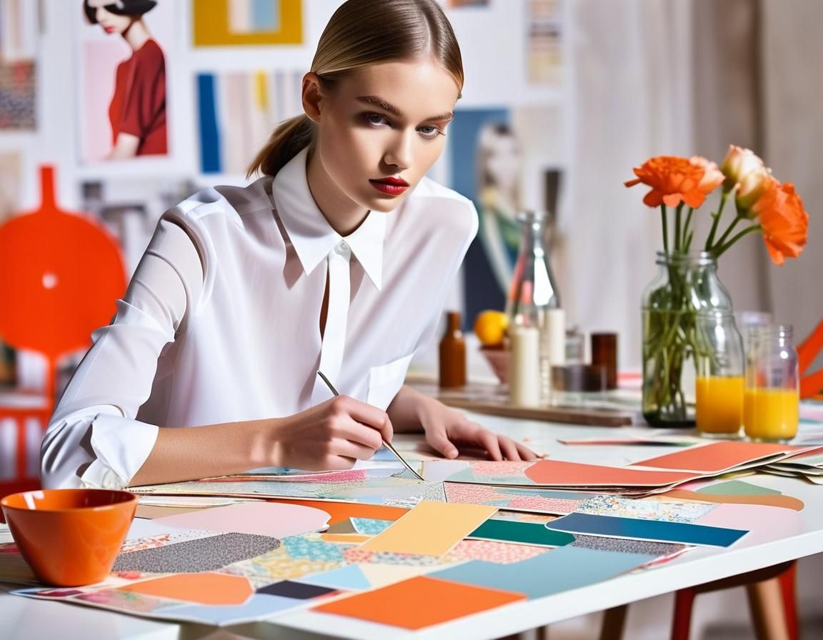 Monochrome Collage of Fashion Model in Abstract Expressionis...