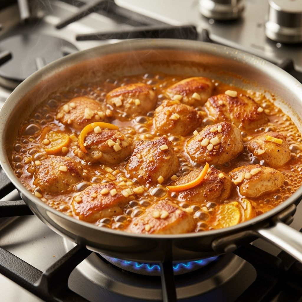 Chicken in Orange Sauce on a Gas Stove