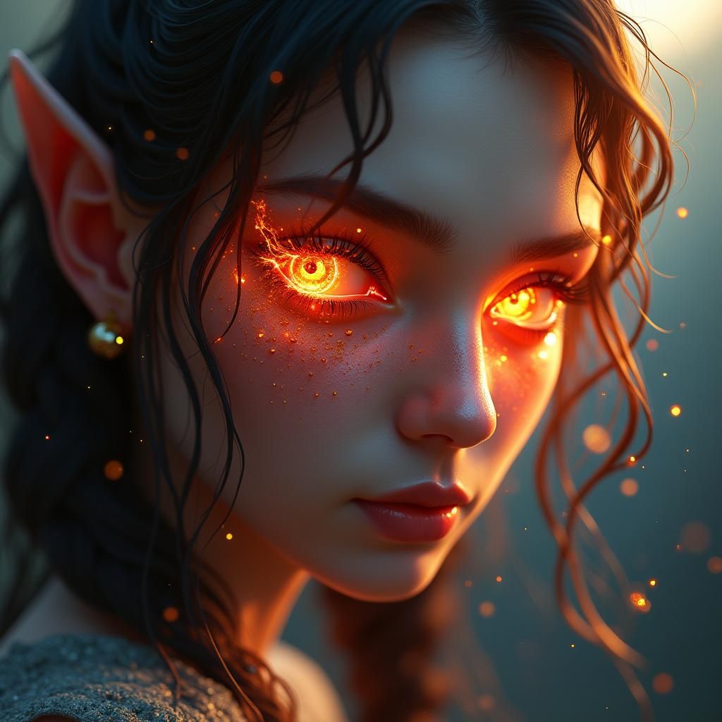 Fiery Eyes: A Detailed Fantasy Concept Art