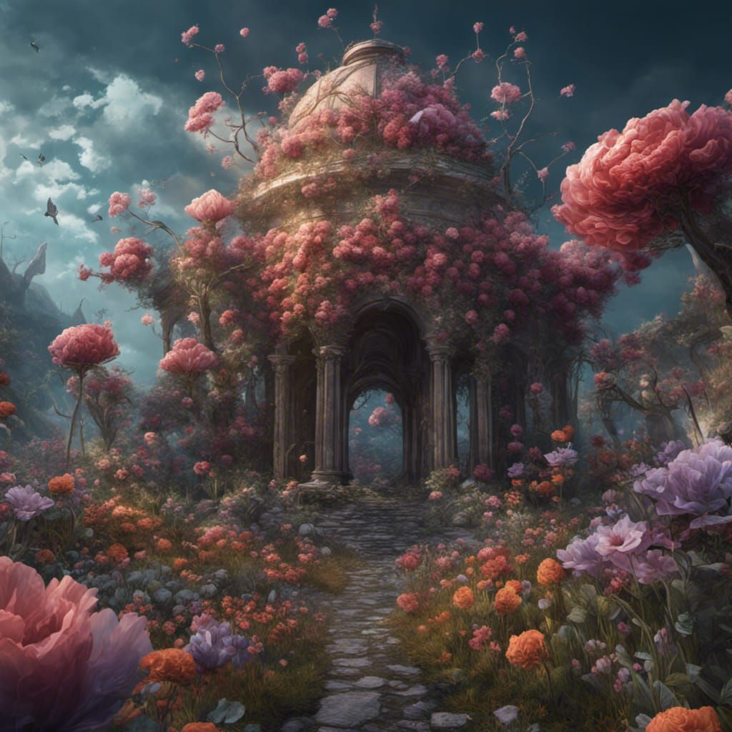 Fantastical Floral Matte Painting in Deep Color