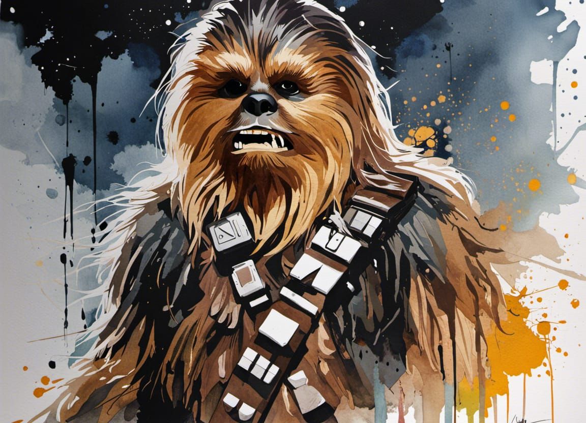 Detailed Watercolor Illustration of Chewbacca