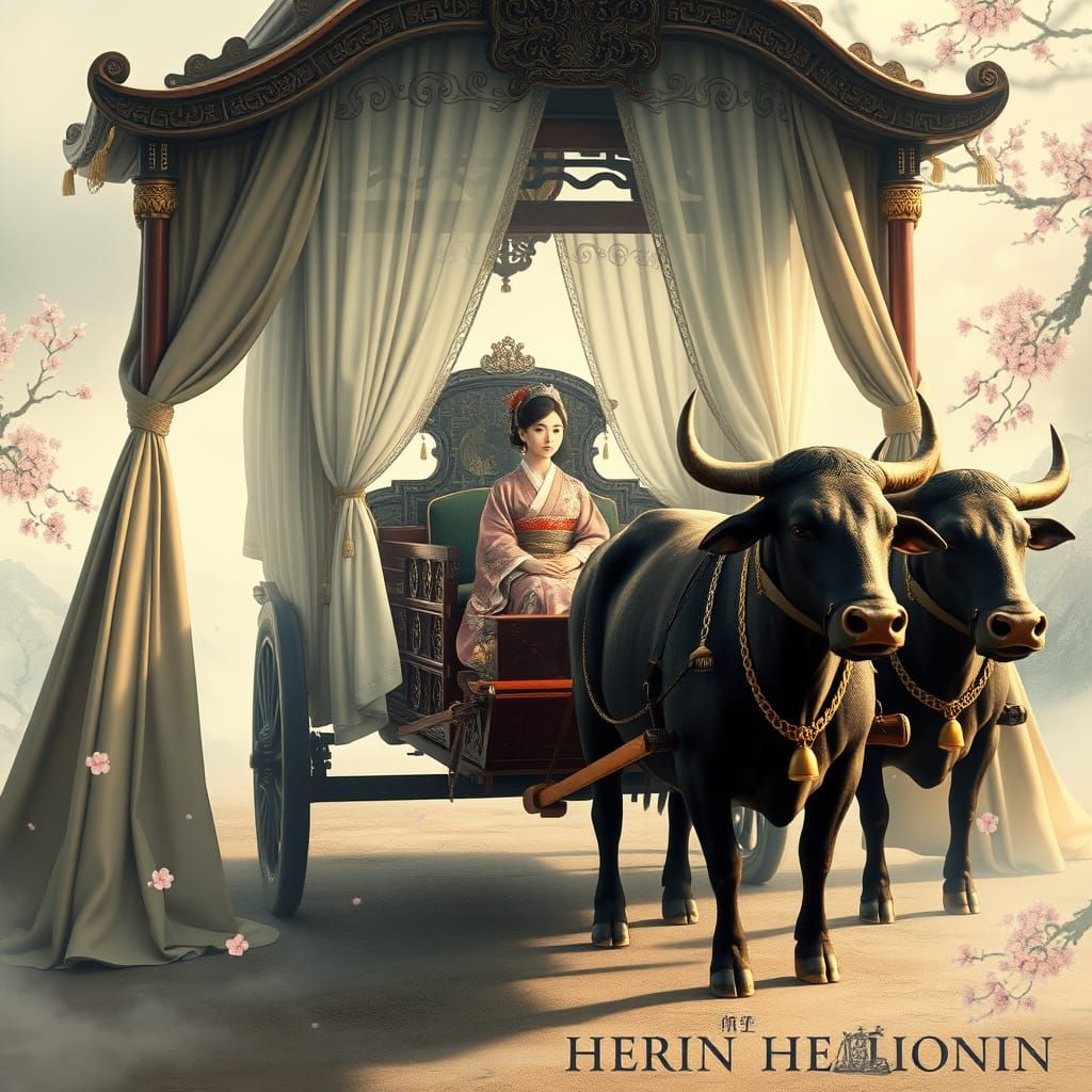 Traditional Japanese Heian Carriage in Serene Landscape