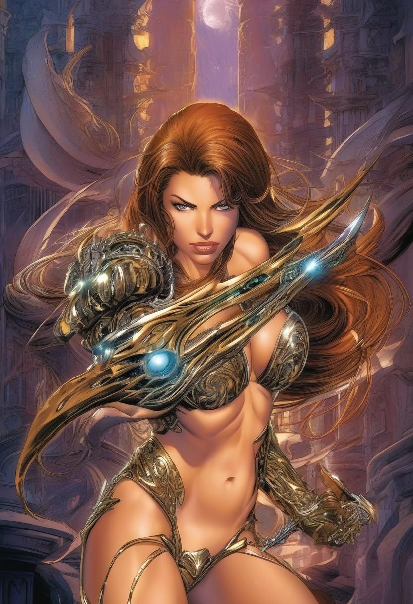 Anime Witchblade with Silver and Gold Armor
