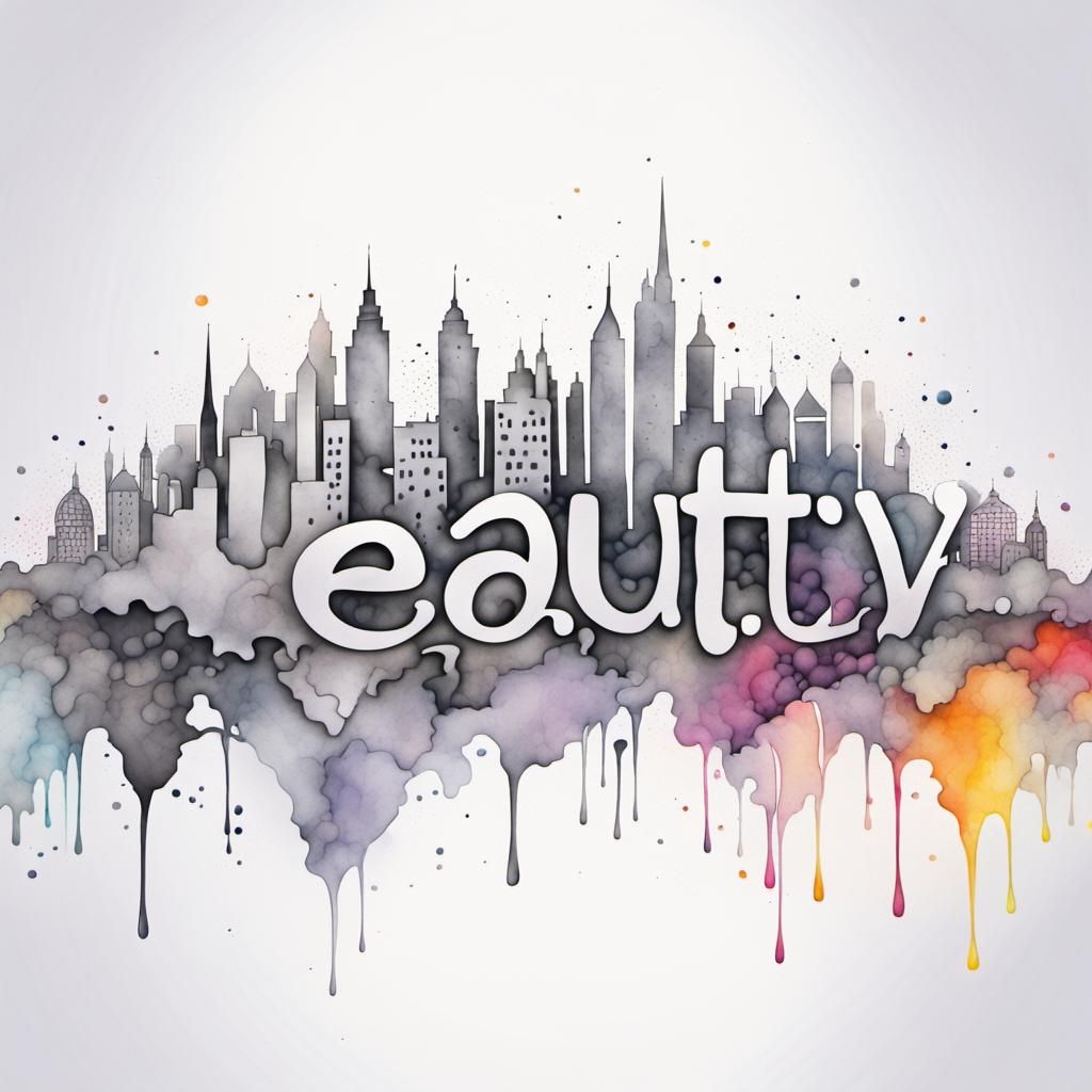 Watercolor Cityscape with Ink 'Beauty' in Grey and Color