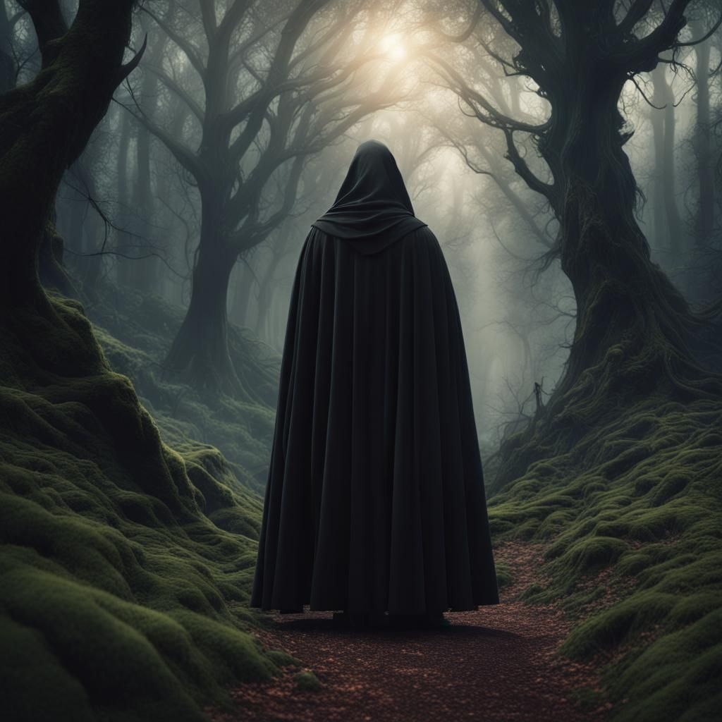 Prophet in Black Cloak in Forest: Digital Matte Painting