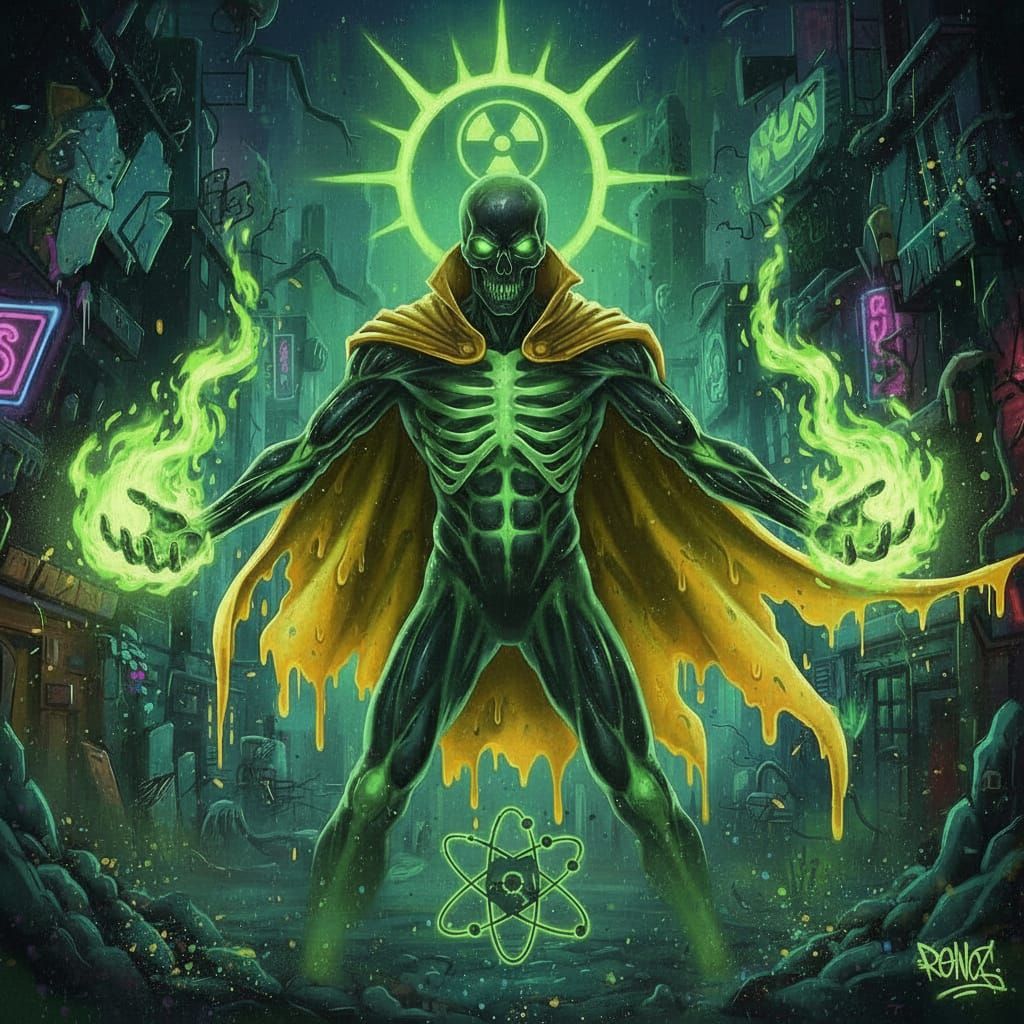 Glowing Green Ghost Man with Radioactive Hands and Spiked Ha...
