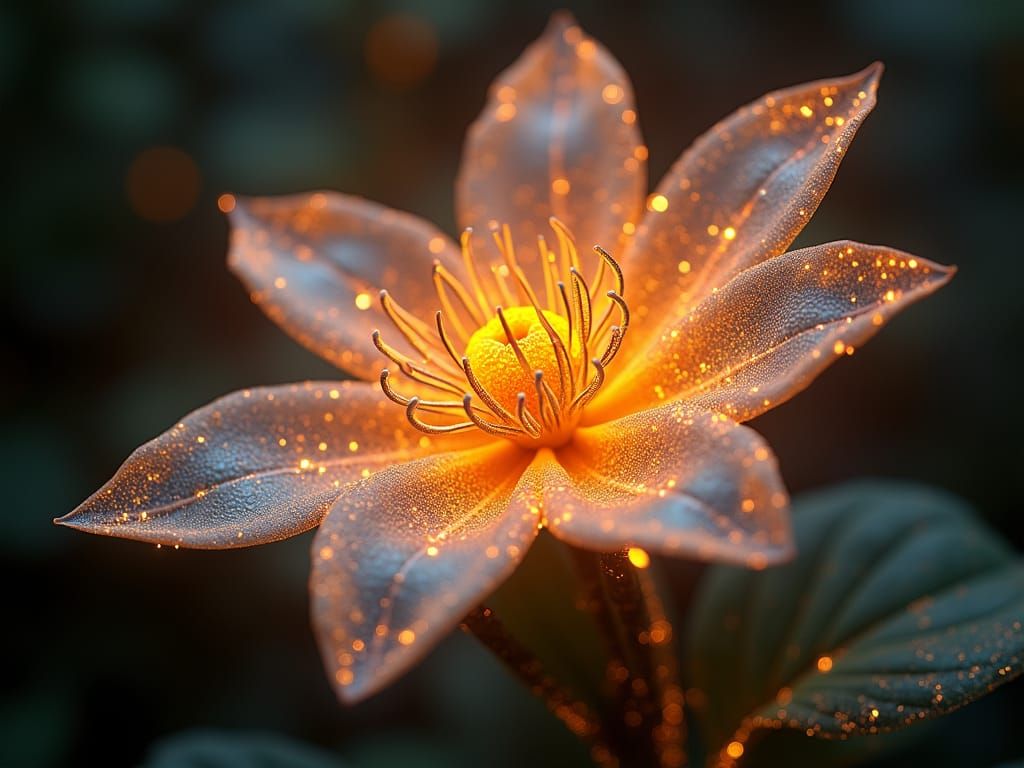 Sparkling Gold Night Flower in Surreal Style
