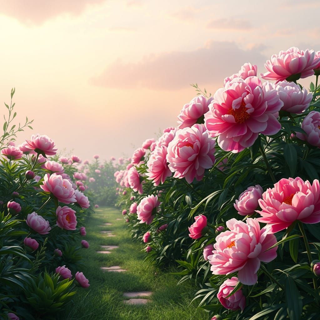 Vibrant Peony Garden in Enchanted Realism