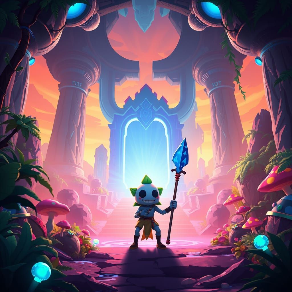 Spike in Epic Futuristic Temple Battle Scene