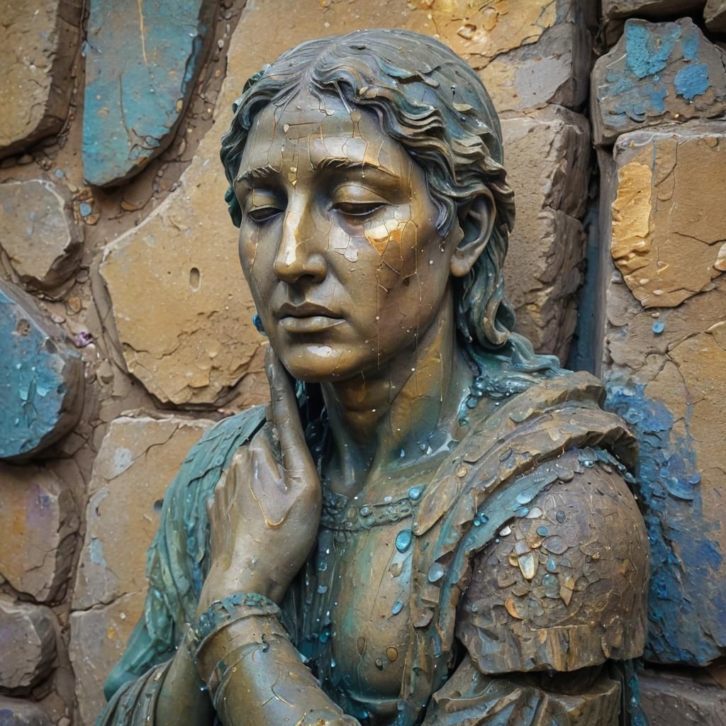 Weeping Ancient Statue in Golden Hour Light