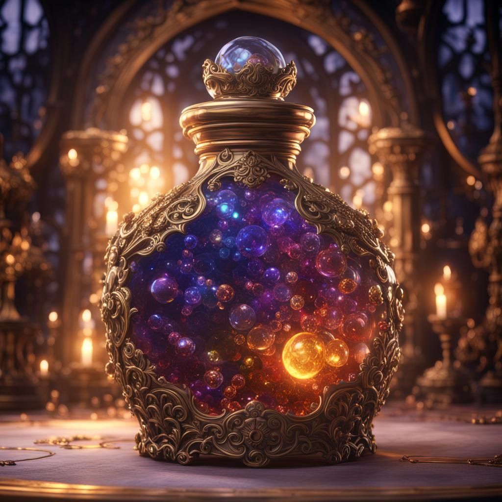 Ominous Potion in Ornate Crystal Bottle
