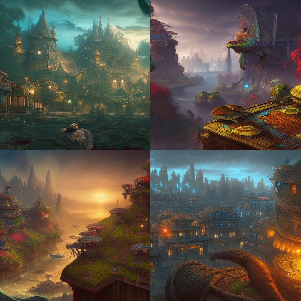 Fantastical Turtle City Concept Art in Deep Color