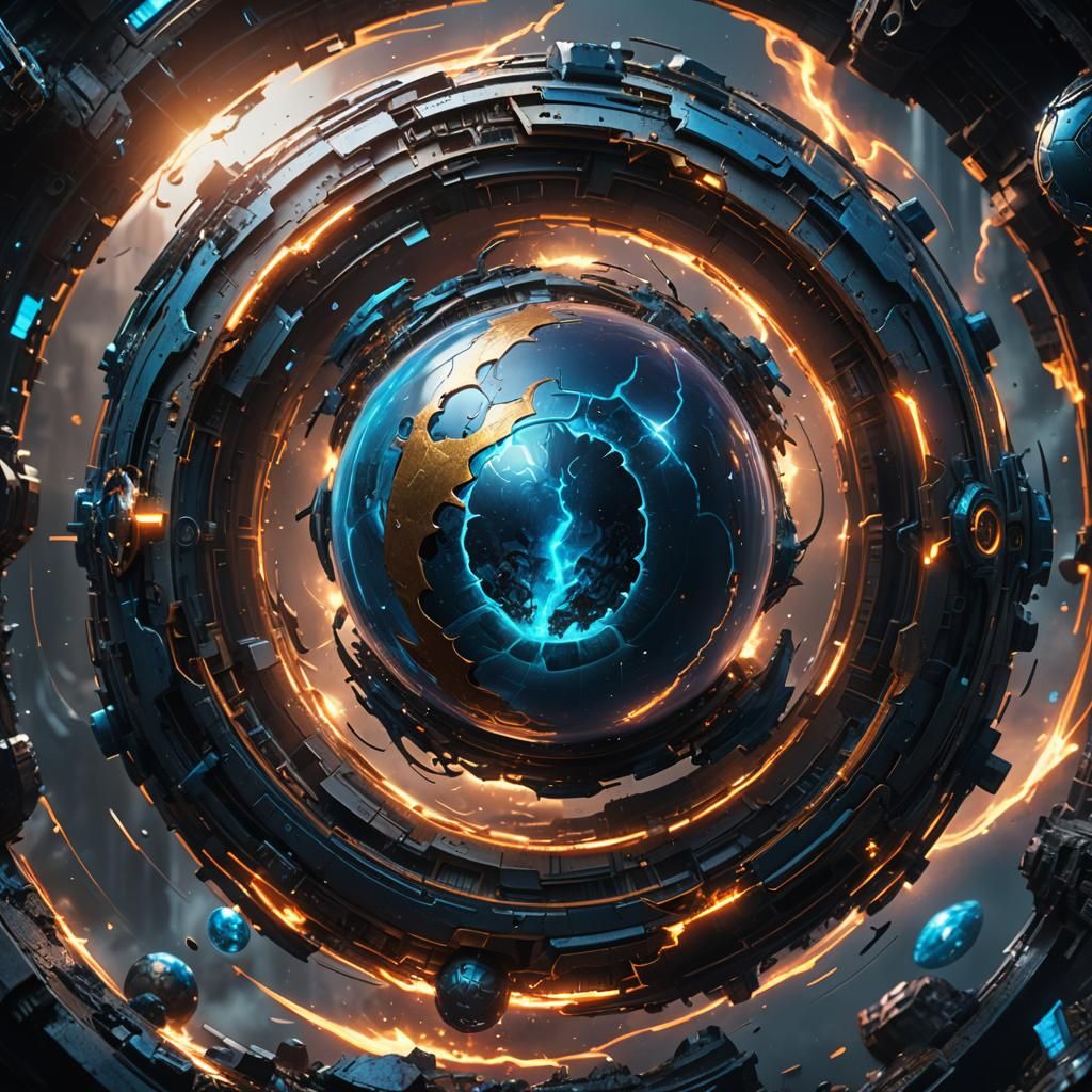 Dynamic Blue Energy Sphere Digital Painting