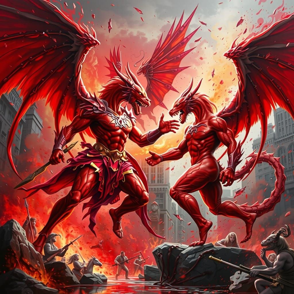 Archangel Michael Battles Satan as Dragon