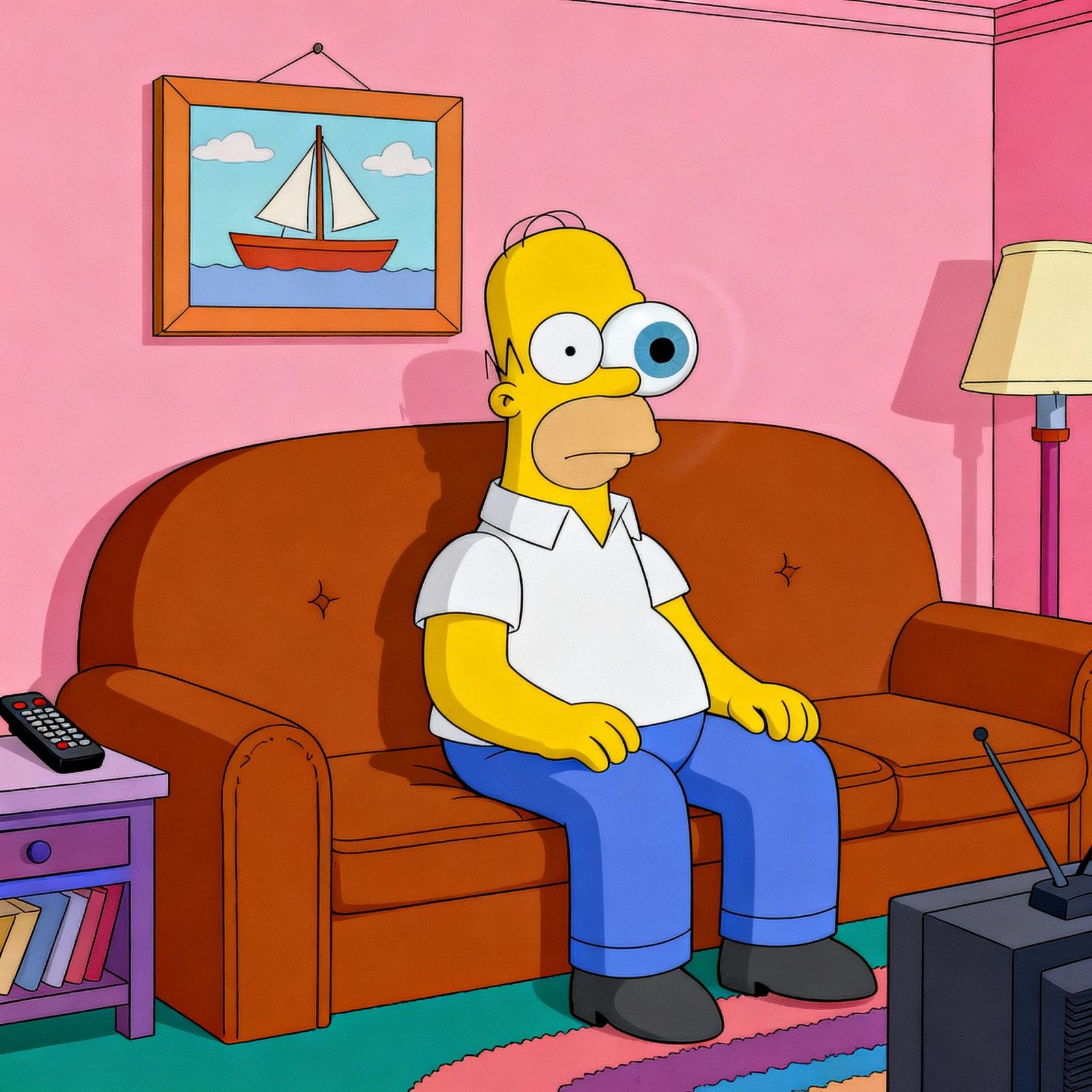 Homer Simpson's Surreal Living Room in Classic Animation Sty...