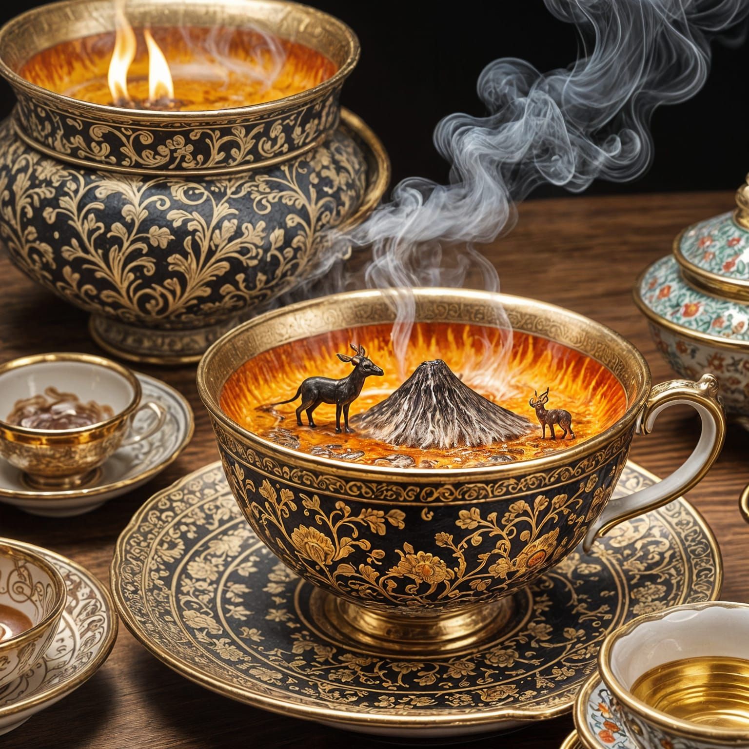 Volcano Eruption in Teacup, Indian Art Style