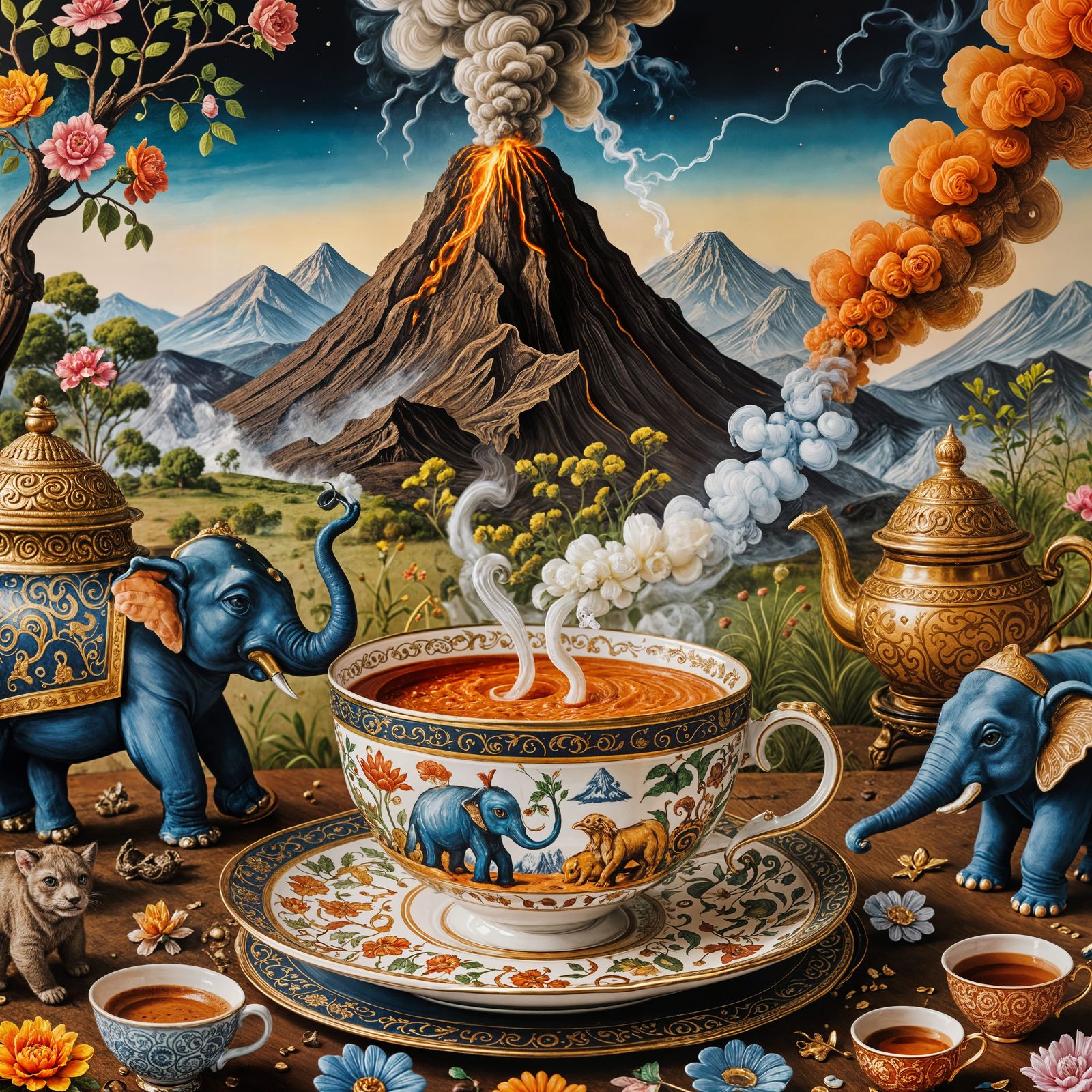 Volcano Eruption Inside Ornate Indian Teacup