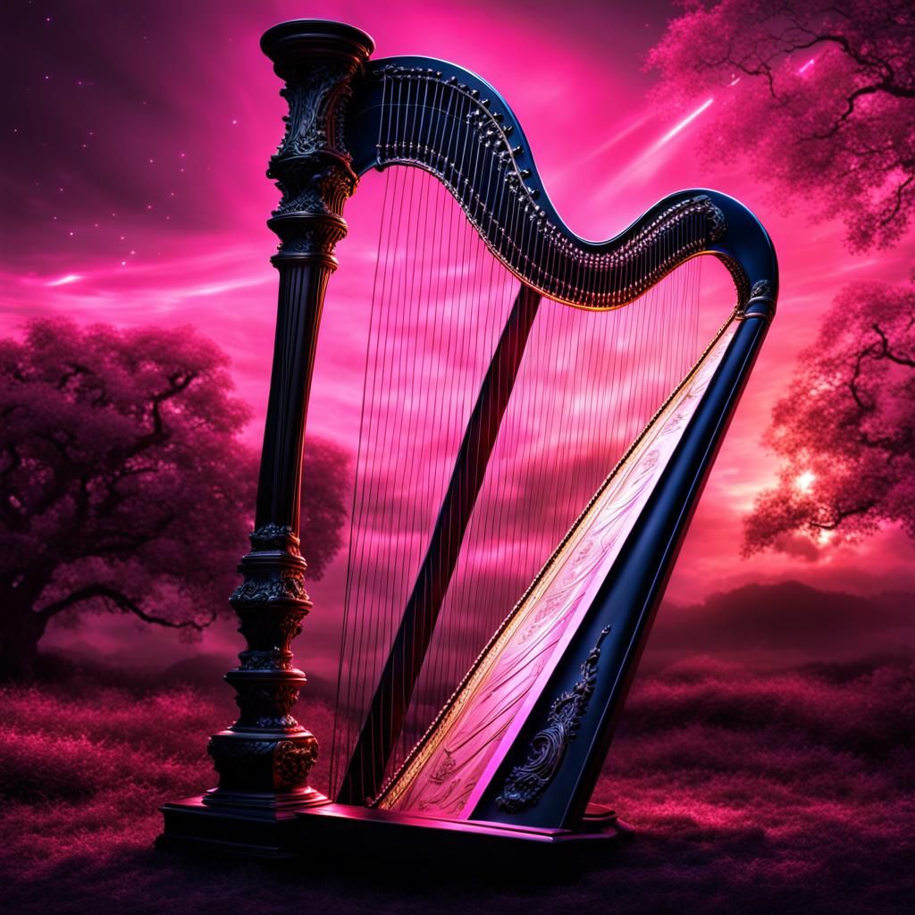Harp of Universe Energy in Hyperrealistic Style