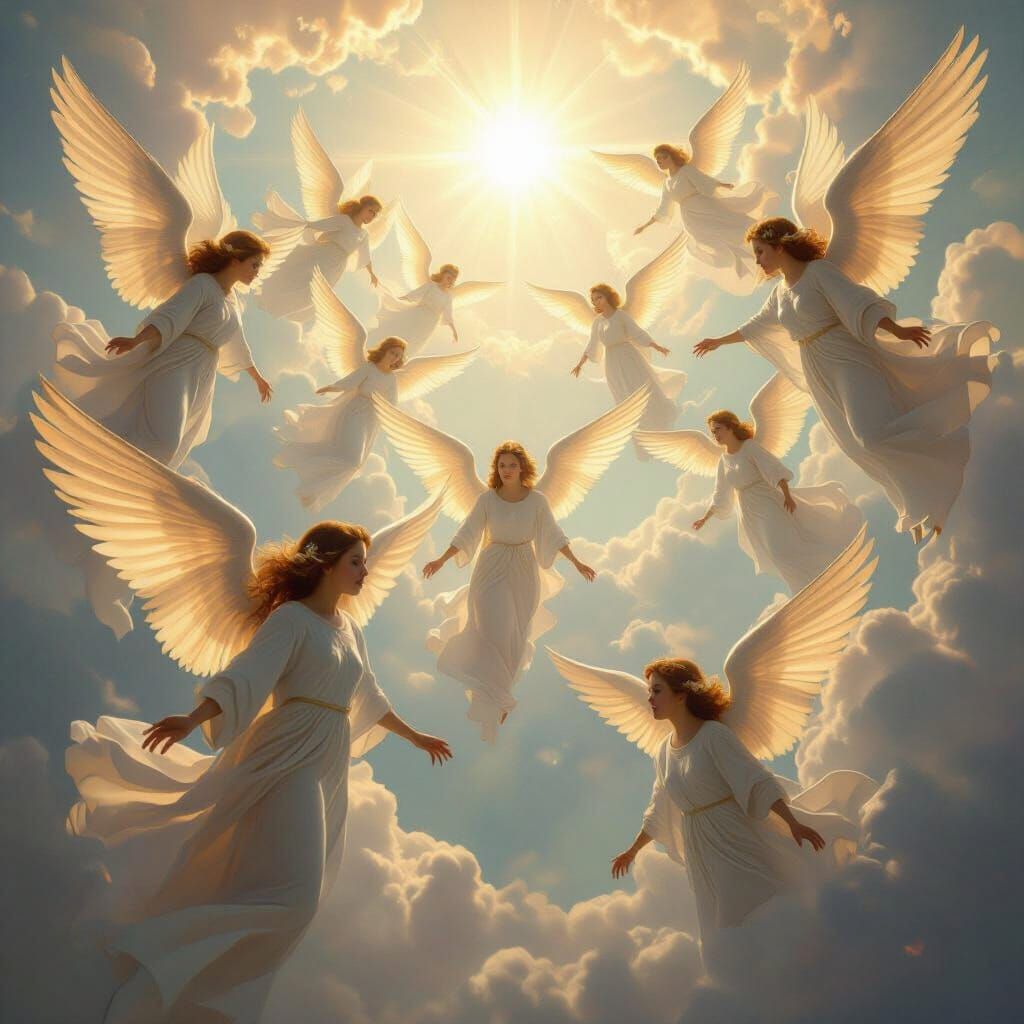 Angels Soaring in a Bright, Hyper-Realistic Sky