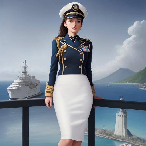 Naval Officer in Tropical Port City: Oil Painting