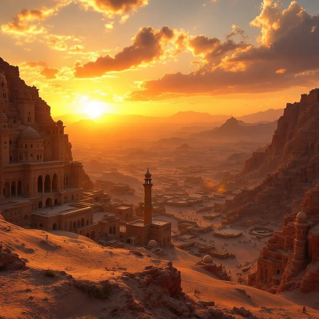 Magical Desert Architecture at Sunset