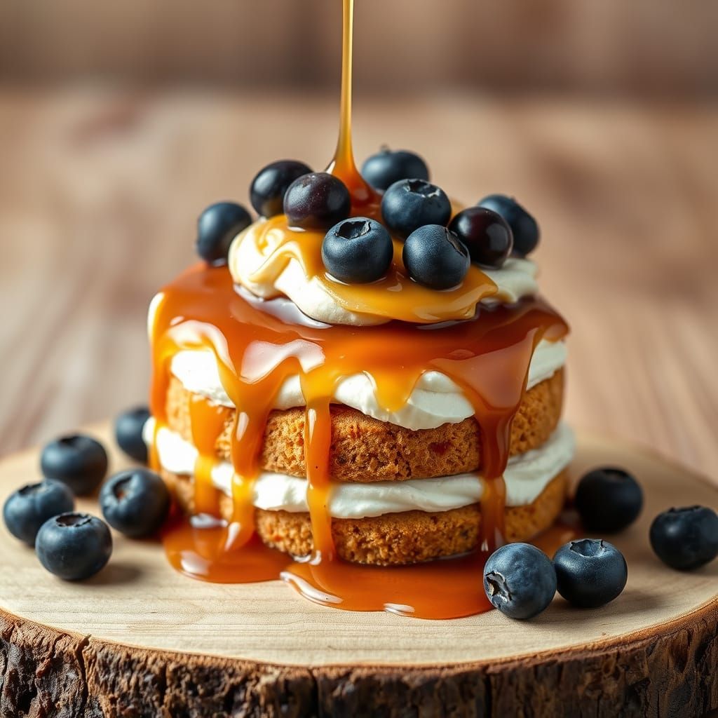Luxurious Maximalist Cake with Blueberries on Wooden Backgro...