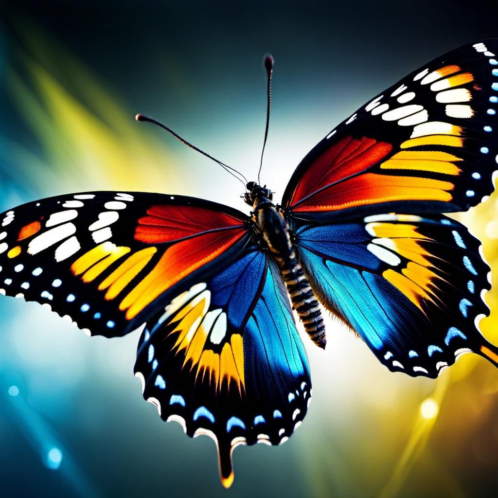 Colorful Butterfly in Flight: Hyperrealistic Splash Art