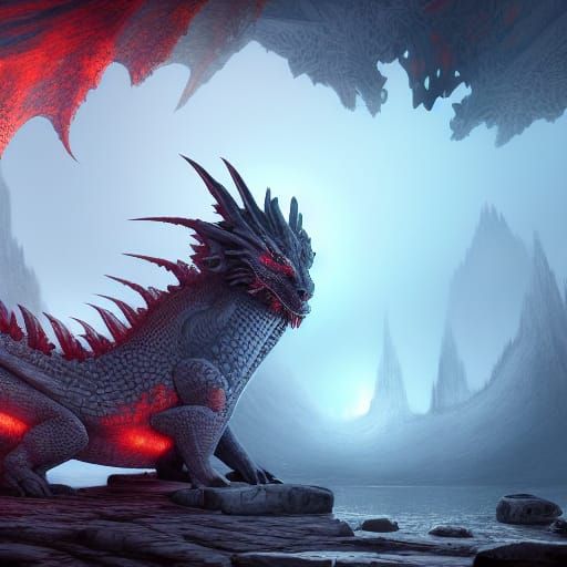 Runic Dragon Bones in Dense Fog: Fantasy Art