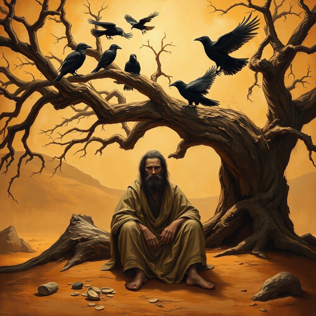 Ravens bringing Elijah food. 1 Kings 17:4