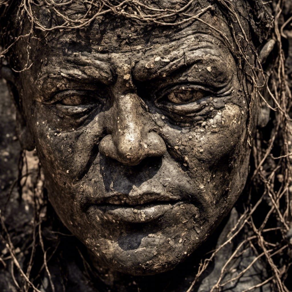 Grungy Face Close-Up with Strong Expressions