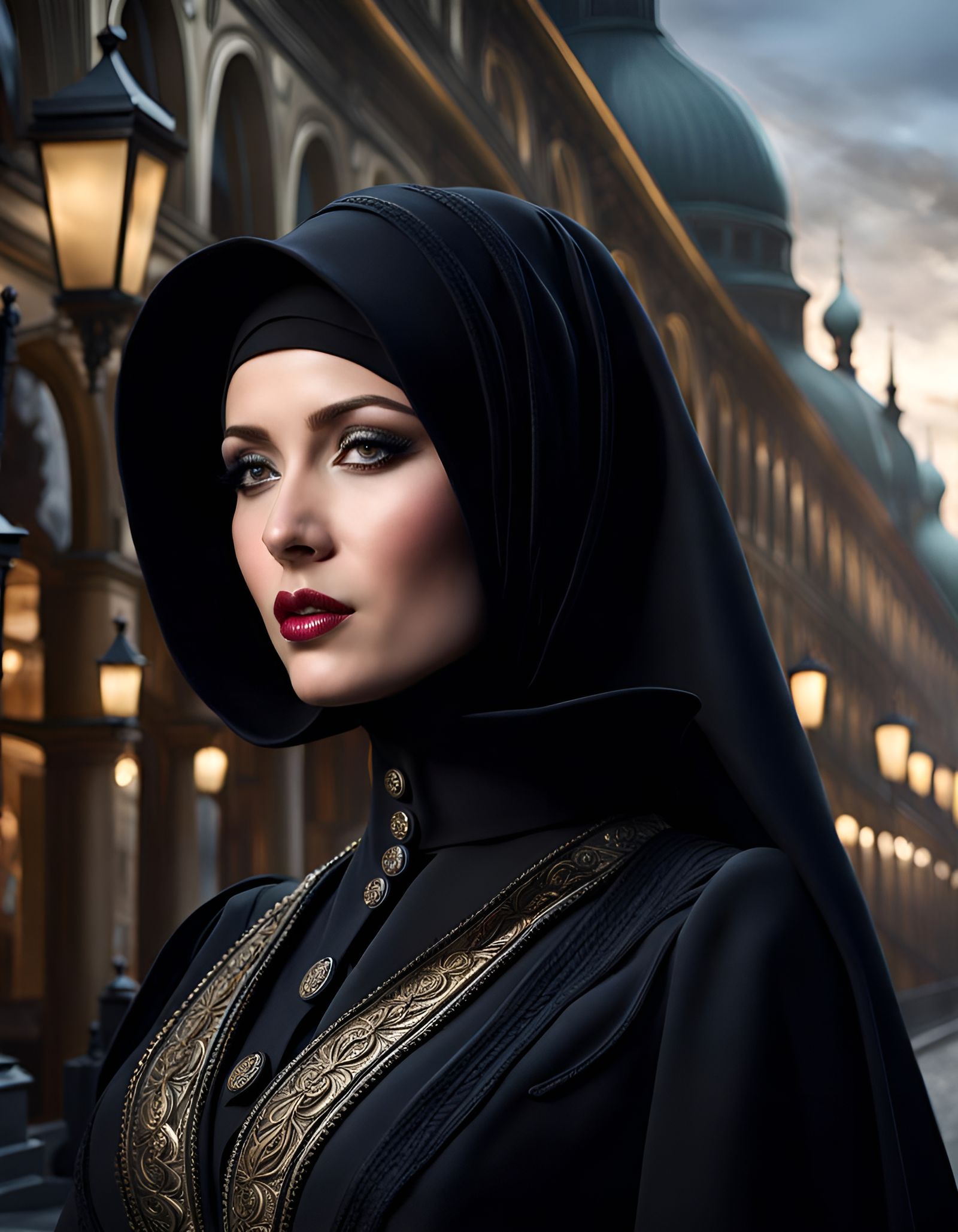 Victorian Woman with Hijab in Photorealistic Style